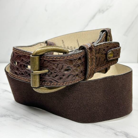 Chinese Laundry Brown Leather Wide Belt Large (L) Textured Boho ✨ - Picture 1 of 14